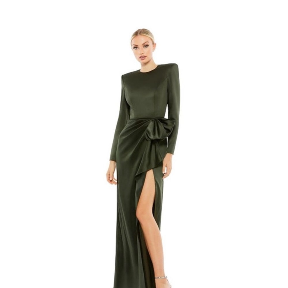 MAC DUGGAL Dress Size 4 Evening Gown Olive Green Structured Bow Slit
